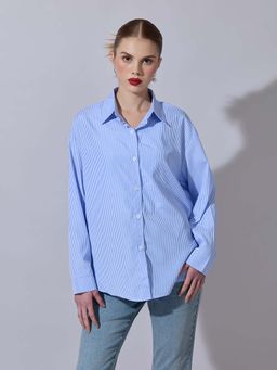 SHOWOFF - Women Striped Blue Button-Down Shirt