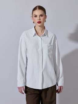 SHOWOFFFF - Women Striped White Button-Down Shirt