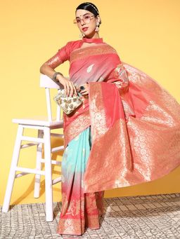 Odette - Silk Blend Pink Woven Design Saree with Unstitched Blouse