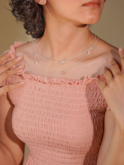 Divas Mantra - 92.5 Sterling Silver Pink Mist Sling Necklace with Pink Chalcedony