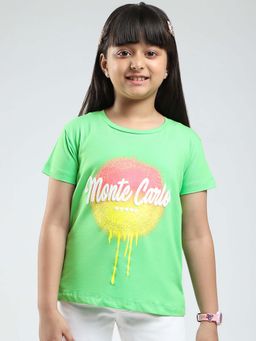 Monte Carlo - Girls Green Printed Round Neck T-Shirt