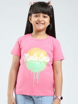 Monte Carlo - Girls Pink Printed Round Neck T-Shirt