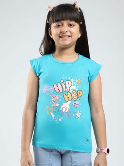 Monte Carlo - Girls Blue Printed Round Neck T-Shirt