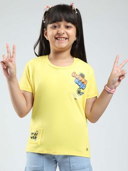 Monte Carlo - Girls Yellow Printed Round Neck T-Shirt
