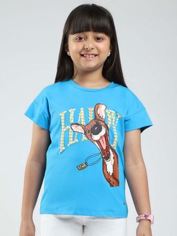 Monte Carlo - Girls Blue Printed Round Neck T-Shirt