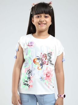 Monte Carlo - Girls White Printed Round Neck T-Shirt