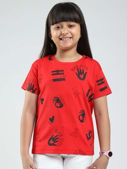 Monte Carlo - Girls Red Printed Round Neck T-Shirt