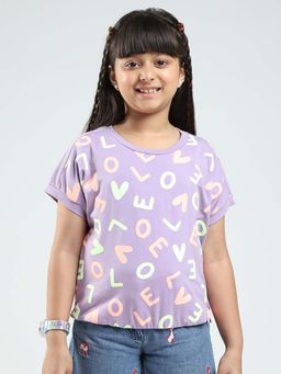 Monte Carlo - Girls Purple Printed Round Neck T-Shirt