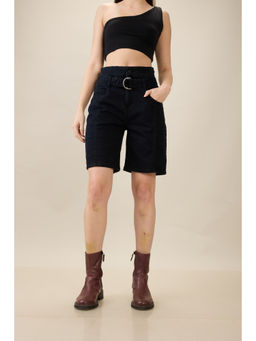 STORMY JEANS - Belted Muse Bermuda Black Solid Shorts