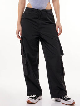 Bewakoof - Women's Black Baggy Oversized Cargo Parachute Pants