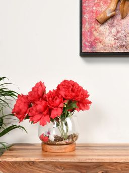 At Home by Nilkamal - Wooden Round Urli Decorative Bowl -Transparent