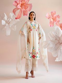 CHANDRIMA - White Rose Cutwork Dupatta