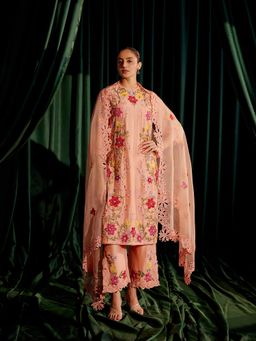 CHANDRIMA - Apricot Floral Embroidered Dupatta