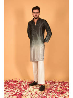 LAALZARI - Charcol Grey Chinon Ombre Kurta Set (Set of 2)