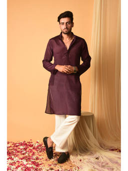 LAALZARI - Brown Chinon Solid Kurta Set (Set of 2)