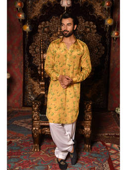 LAALZARI - Chinnon Floral Pathani Kurta Set (Set of 2)