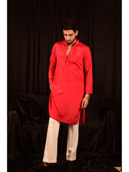 LAALZARI - Red Straight Solid Chinon Kurta Set (Set of 2)