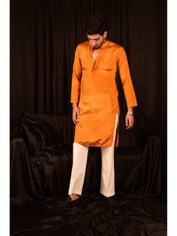 LAALZARI - Straight Yellow Solid Chinon Kurta Set (Set of 2)