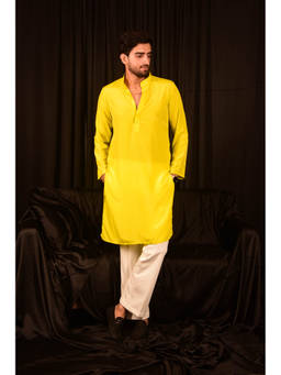 LAALZARI - Yellow Crepe Straight Kurta Set (Set of 2)