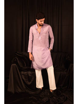 LAALZARI - Lilac Chinon Straight Kurta Set (Set of 2)