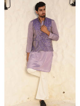 LAALZARI - Lilac Chinon Straight Kurta Set With Bandhi Jacket (Set of 3)