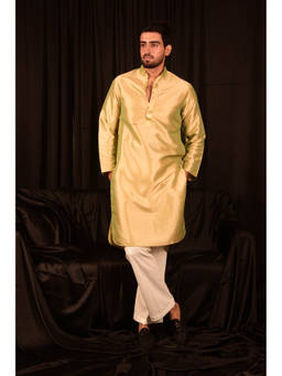 LAALZARI - Pista Green Art Silk Straight Kurta Set (Set of 2)