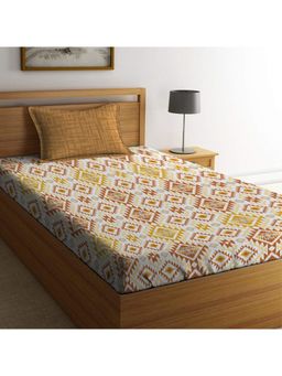 MYTRIDENT - Feather Tales 144 TC Cotton Single Bedsheet and 1 Pillow Cover Aria Yellow
