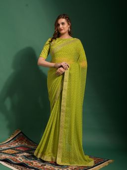 Odette - Green Chiffon Designer Saree with Unstitched Blouse