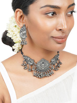 Teejh - Aarthi Silver Oxidised Necklace Set