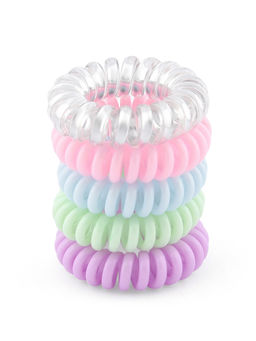 ToniQ - Kids Multicolor Pastel Spiral Telephone Wire Rubber Band for Girls (Set of 5)