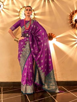 Odette - Women's Purple Woven Saree with Unstitched Blouse