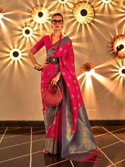 Odette - Women's Pink Woven Saree with Unstitched Blouse