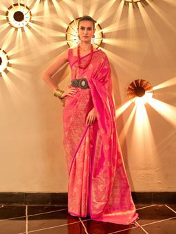 Odette - Women's Pink Woven Saree with Unstitched Blouse