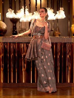 Odette - Women's Brown Woven Saree with Unstitched Blouse