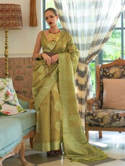Odette - Women's Green Woven Saree with Unstitched Blouse