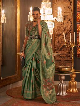 Odette - Women's Green Woven Saree with Unstitched Blouse