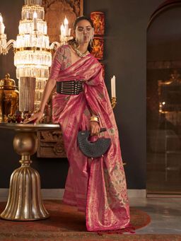 Odette - Women's Pink Woven Saree with Unstitched Blouse