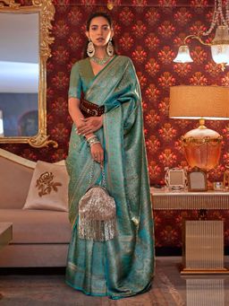 Odette - Women's Blue Woven Saree with Unstitched Blouse