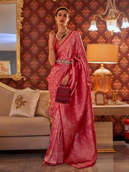 Odette - Women's Pink Woven Saree with Unstitched Blouse