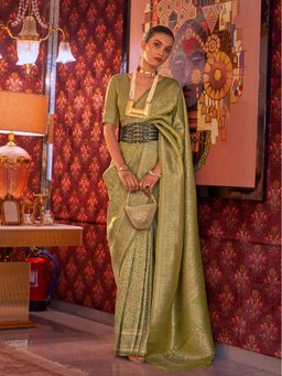 Odette - Women's Green Woven Saree with Unstitched Blouse