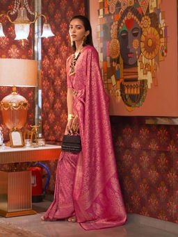 Odette - Women's Pink Woven Saree with Unstitched Blouse