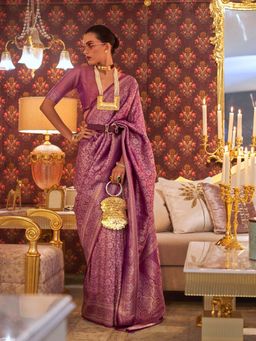 Odette - Women's Purple Woven Saree with Unstitched Blouse