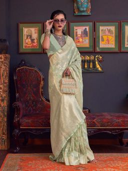Odette - Women's Green Woven Saree with Unstitched Blouse
