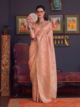 Odette - Women's Peach Woven Saree with Unstitched Blouse