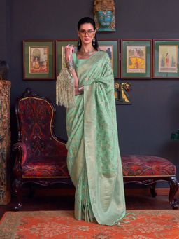 Odette - Women's Green Woven Saree with Unstitched Blouse