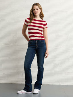 American Eagle - Women Red Stripes T-Shirt
