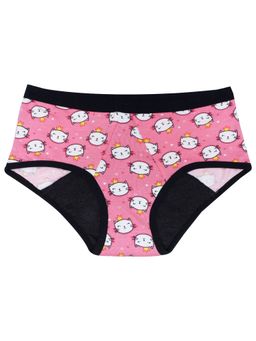 D'chica - Kitty Print Microbial Lining Period Panties for Girls, No Pad Required Pink