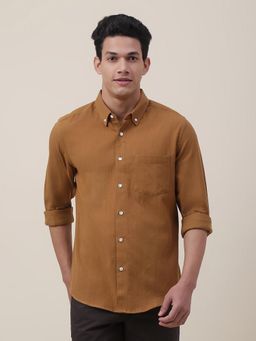 Fabindia - Brown Cotton Dobby Slim Fit Shirt