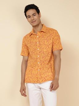 Fabindia - Orange Cotton Printed Shirt