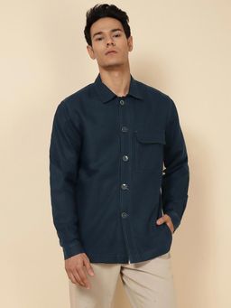 Fabindia - Navy Blue Cotton Linen Slim Fit Utility Jacket